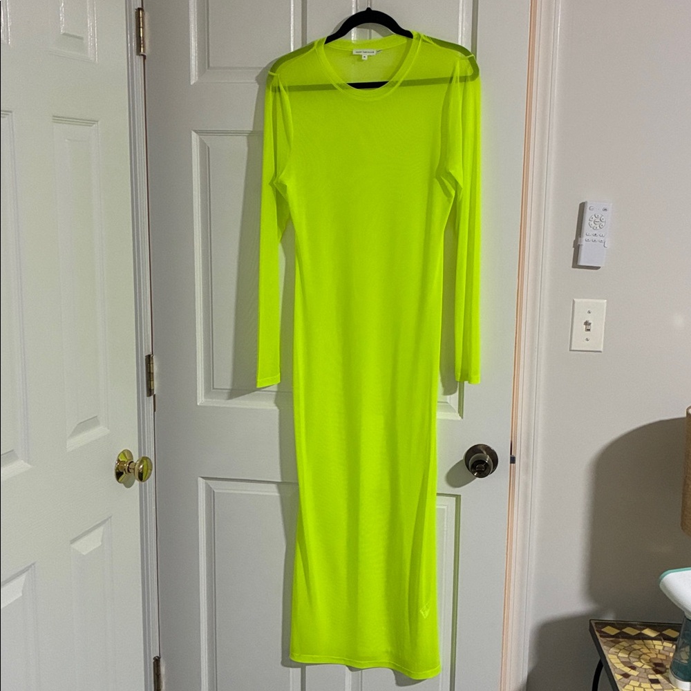Good America Neon Yellow Long Sleeve Mesh Dress